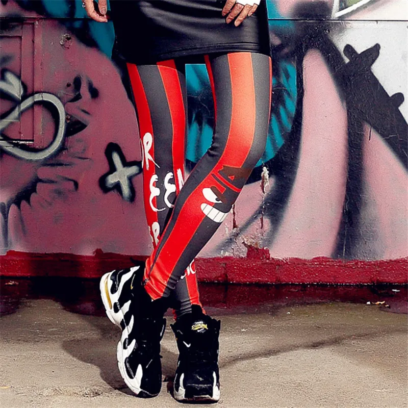Леггинсы женские в стиле хип хоп готическом стиле|striped leggins|leggings harajukupunk rock pants |