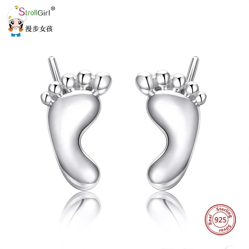 

StrollGirl hot sale lovely footprint eardrop 925 sterling silver earrings fashion jewelry making for women&girl gifts