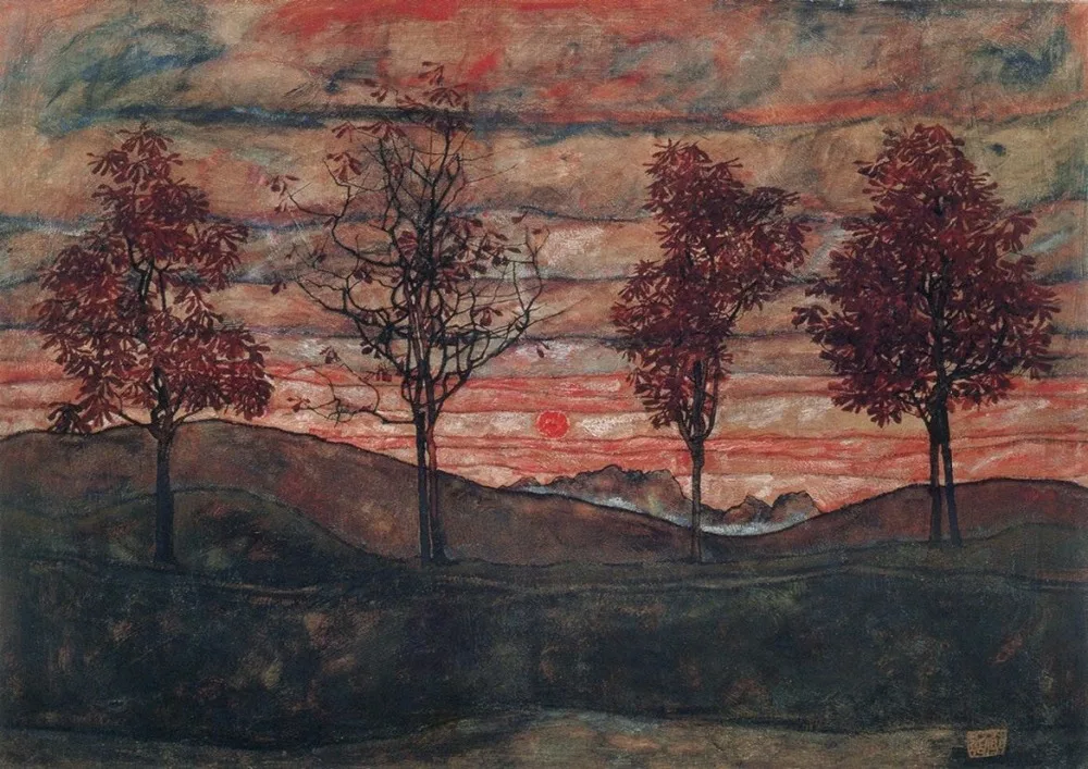 

Egon Schiele: Four Trees SILK POSTER Decorative painting 24x36inch