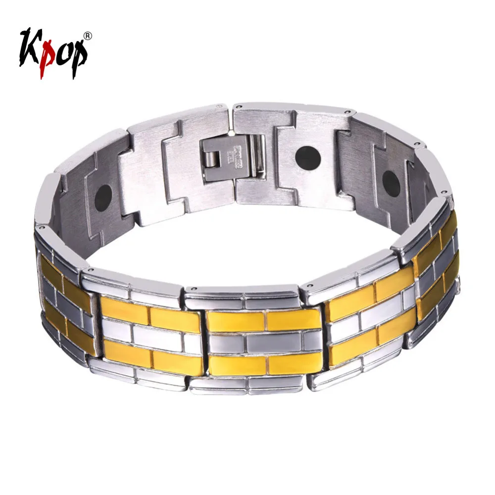 Kpop Braccialetti Magnetici Braccialetti Tormalina Potenza Therapy Magneti Oro/Colore Nero 316L Equilibrio In Acciaio Inox Braccialetto Gh836