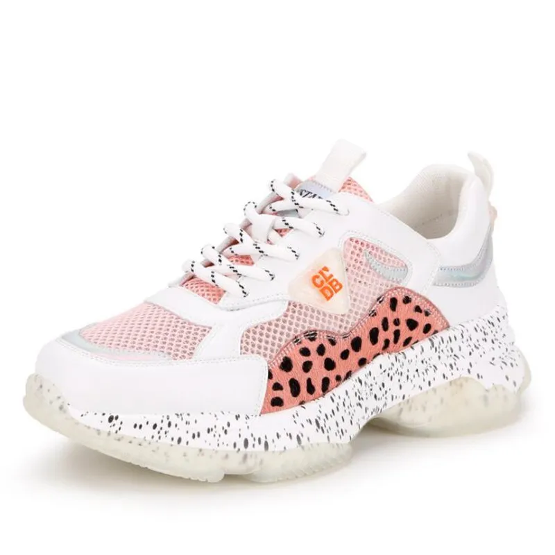 

Women's Microfiber Leopard Mesh Lace-up Sneakers Spring Summer New Color Matching Comfortable Breathable Sequined Casual Shoes