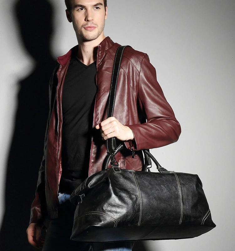 Model Show of Woosir Genuine Leather Black Duffel Bag