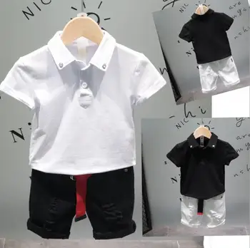 

summer new boy suit children's lapel short-sleeved shirt + shorts (without belt) two-piece baby suit 2-6 years