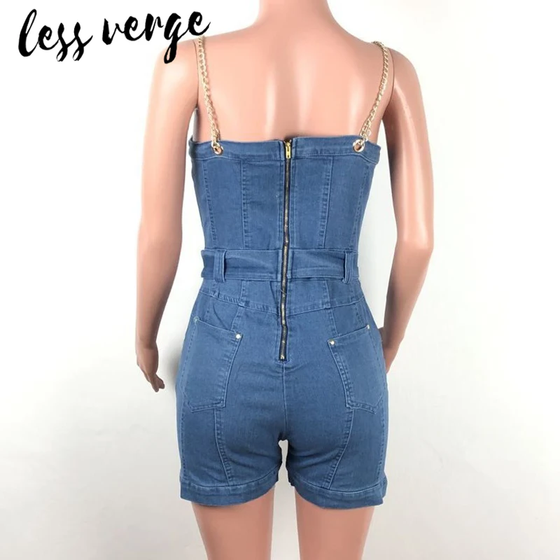 Lessverge Fitness синий джинсовый комбинезон женский на пуговице облегающий
