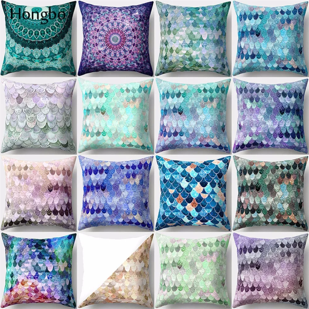 

Hongbo 1 Pcs Pillow case Mandala Cushion Cover Datura Fish Scale Pattern Throw Pillow Case Polyester Cushion Covers