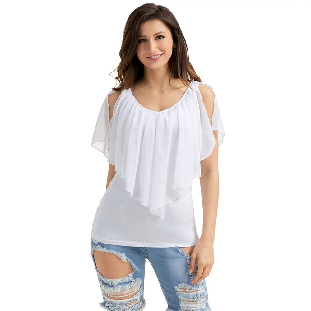 

Puff sleeve Off Shoulder T-shirts women t shirts Women Summer Top Ladies Plus Size Loose V-neck chiffon Casual Tee Tshirt 2018