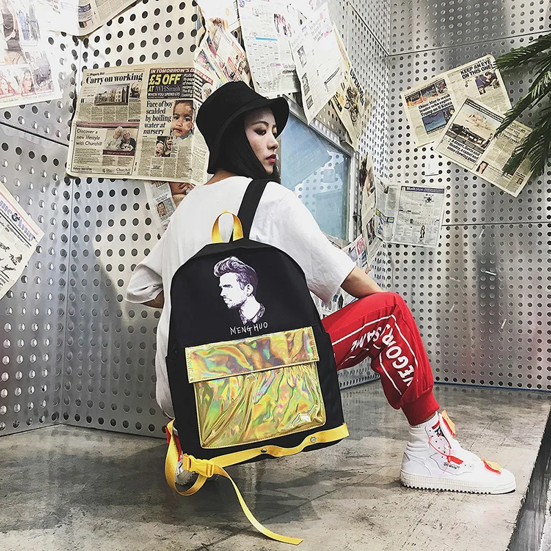 Menghuo Patchwork Women Backpack Laser Holographic Bag Mochila Feminino Silver Multicolor School Bags Leather Daypack Olografico (55)