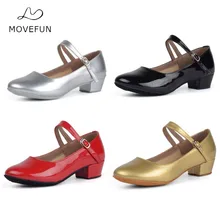 movefun Children Ballroom Tango Latin Dance Shoes for Girls Kids Women black Dancing Shoes Low Heels Modern Square Dance Shoes