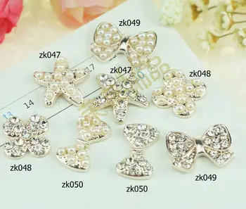 

50pcs 8 Design Alloy Rhinestone Pearl Beads Button For Scrapbooking Craft DIY Hair Clip Fashion Accessories