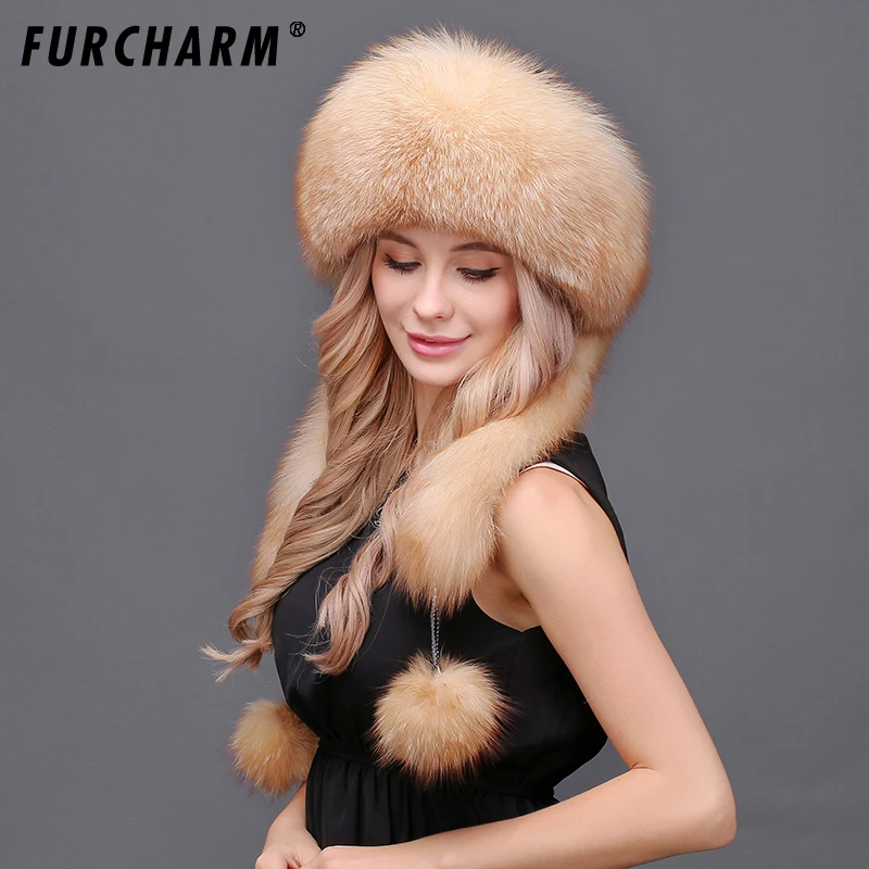 Женская зимняя шапка из натурального меха лисы и кролика с 2 помпонами|fur hat|rabbit fur