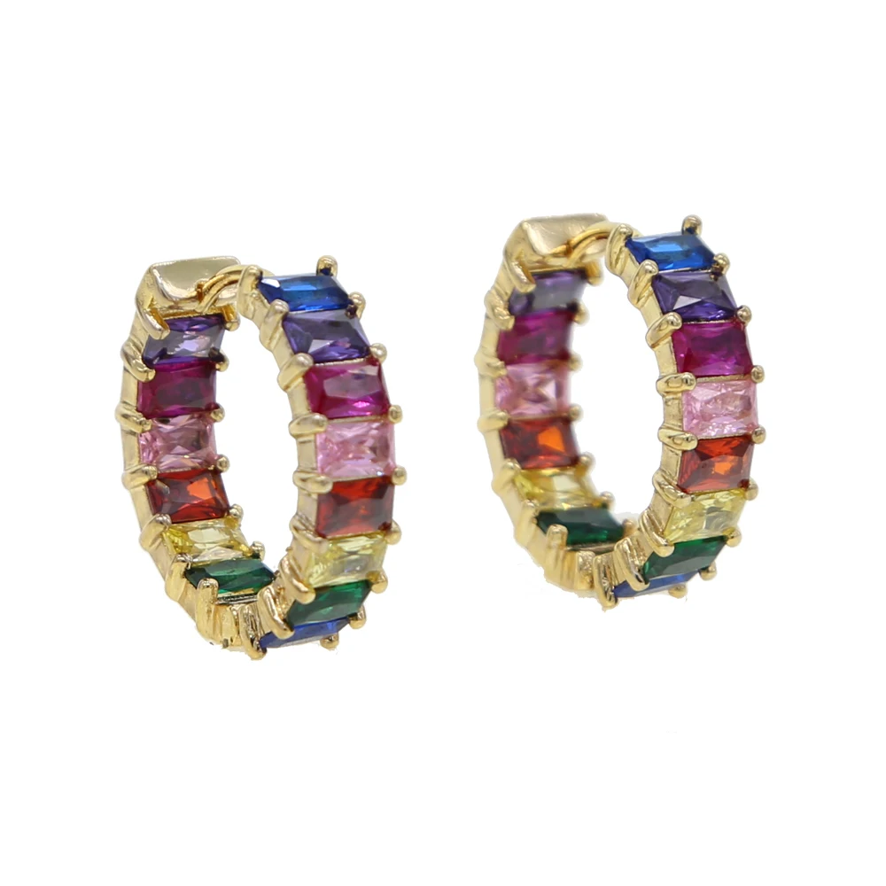 gold filled Baguette Hoop Earring For Women Wedding Brincos rainbow