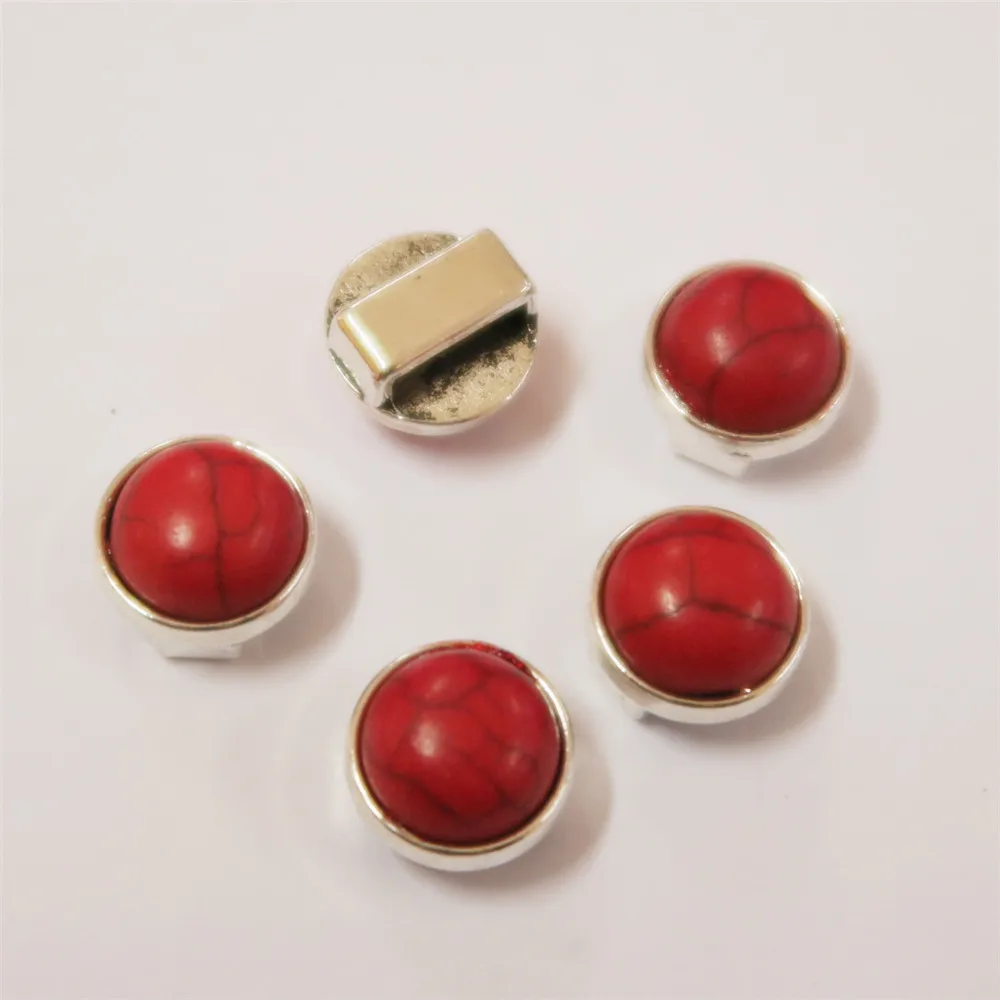 10 шт для 10 мм плоская кожа, разноцветные бусины ползунок старинные серебряные бусы ювелирные изделия поставки ювелирных изделий D-152 - Цвет: red Turquoise