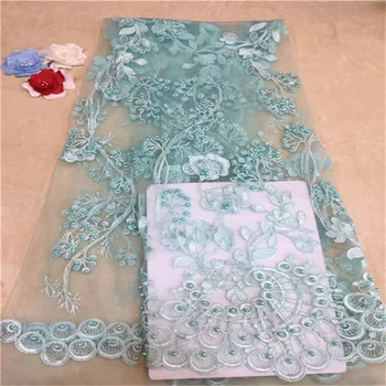 

3D Flower french lace fabric 5 yards beaded African tulle lace fabric appliques mesh lace bridal wedding party dress lace