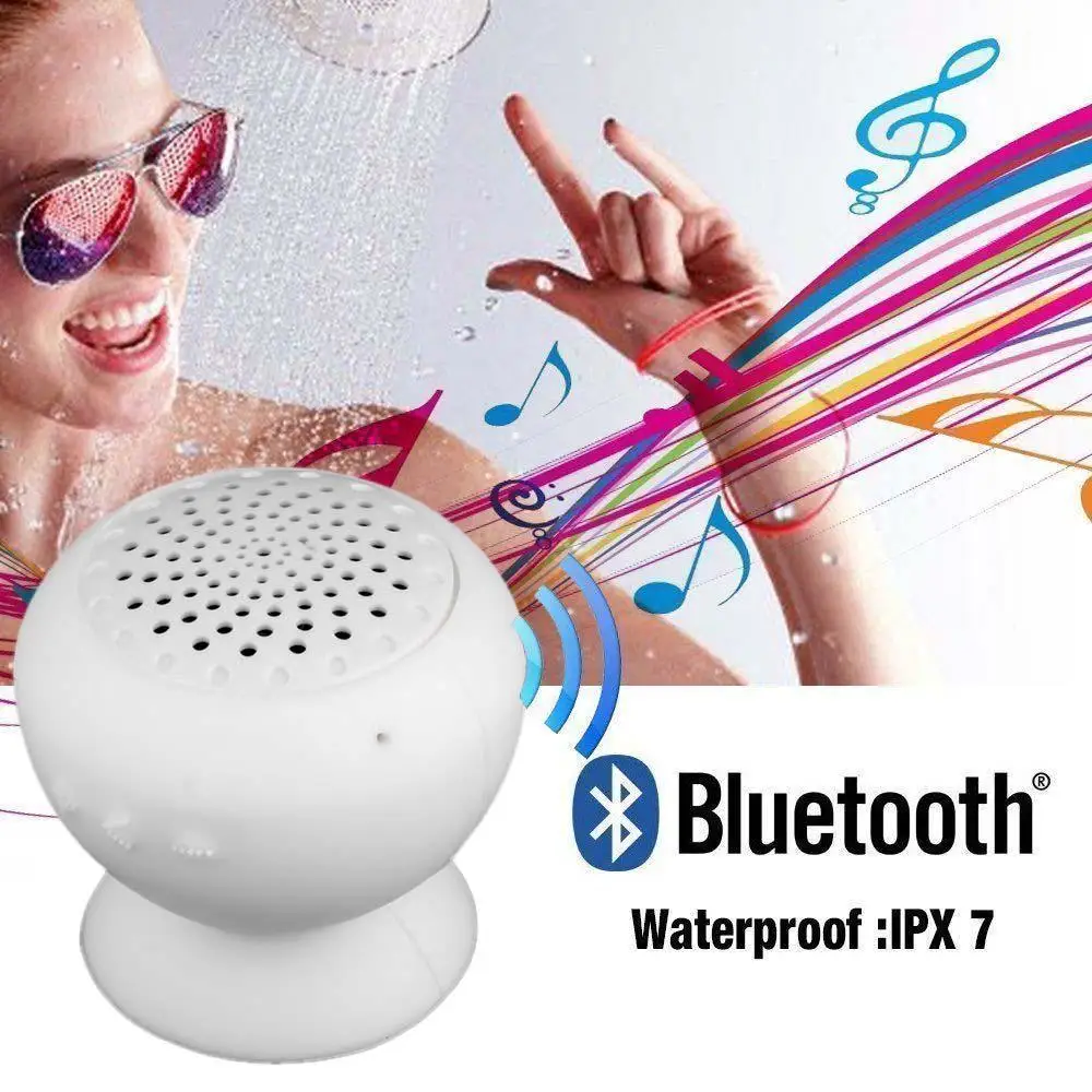 

Portable Subwoofer Shower Waterproof Wireless Bluetooth Speaker Car Handsfree Receive Call Music Suction Mic White