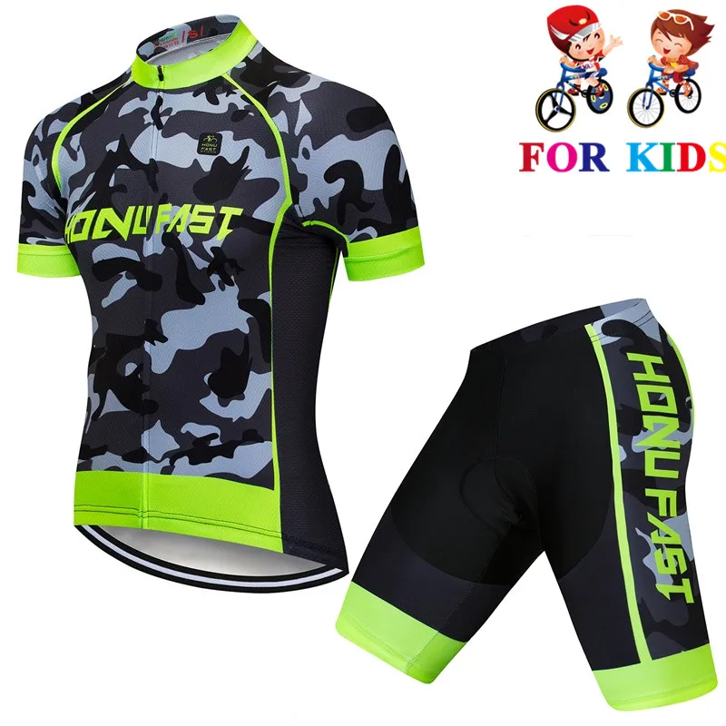 Детский костюм для велоспорта из шерсти, комплект велосипедная футболка с коротким рукавом, летняя одежда для велоспорта для мальчиков и девочек из микрофибры - Цвет: Short sleeve Set  5