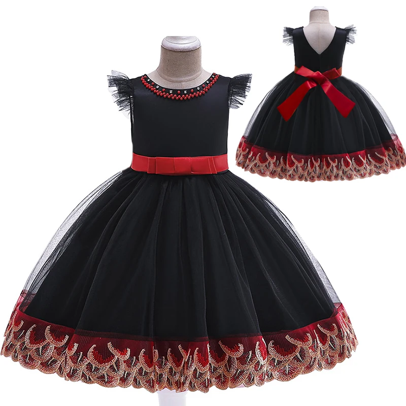 

Children's Wedding Party Girl Dress Open Back Flower Baby Girl Clothes Baby Christmas Party Dress Child Elegant Tutu Clothing
