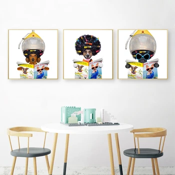 

Dachshund Sausage Dog Hairdressers Art Canvas Painting Barbershop Wall Decor Funny Pet Dog Reading Newspaper Posters and Prints