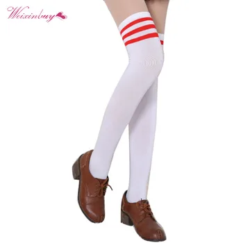 

Womens Fashion Plain Striped Socks High Thigh Long Socks Over The Knee Socks