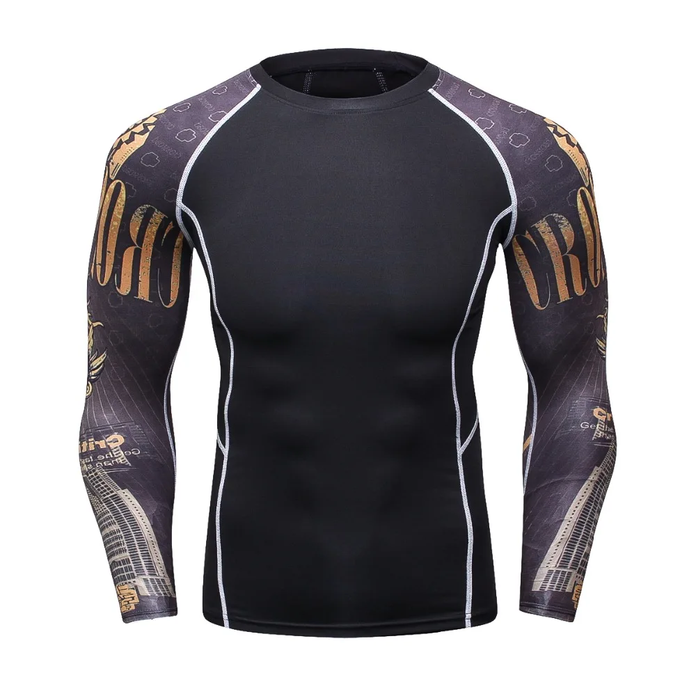 Mens Compression Shirts Bodybuilding Skin Tight Long Sleeves Jerseys