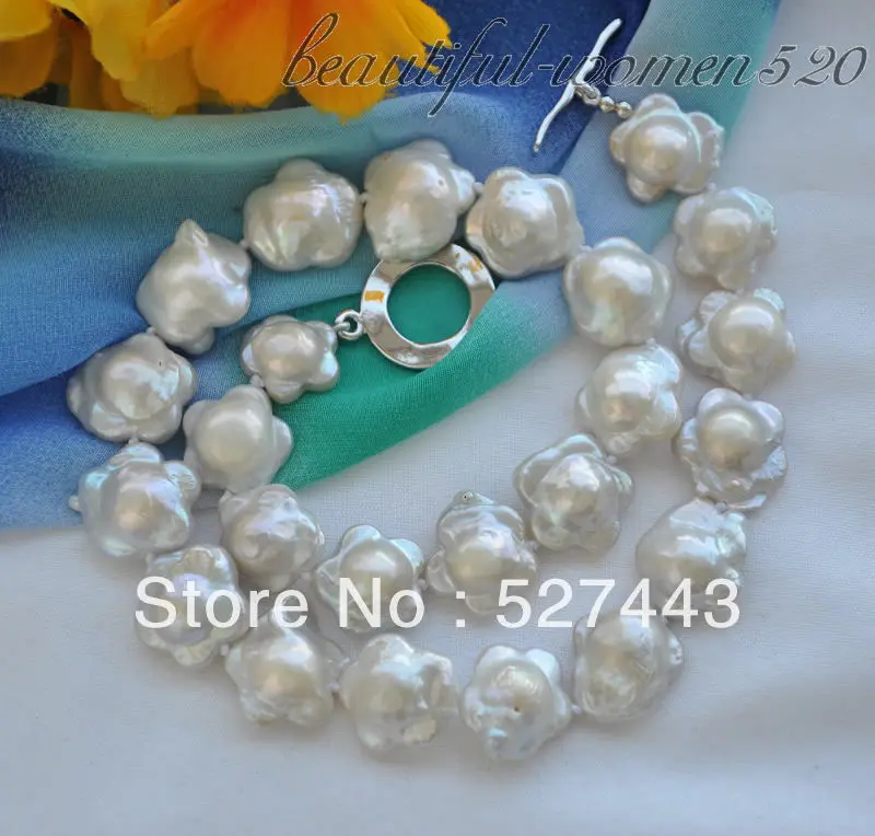 

Wholesale free shipping >>17" 18mm flower white keshi reborn freshwater pearl necklace