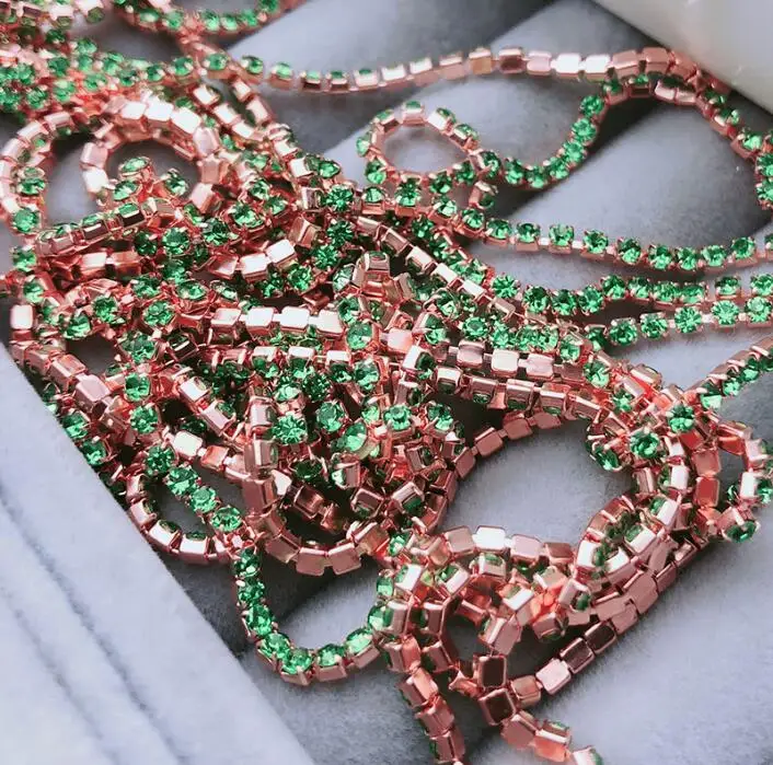 a06 light green Необычные Стразы, цепочка из розового золота, разноцветная декоративная отделка, закрытая цепочка 2 мм, хрустальные аксессуары - Цвет: a06 light green