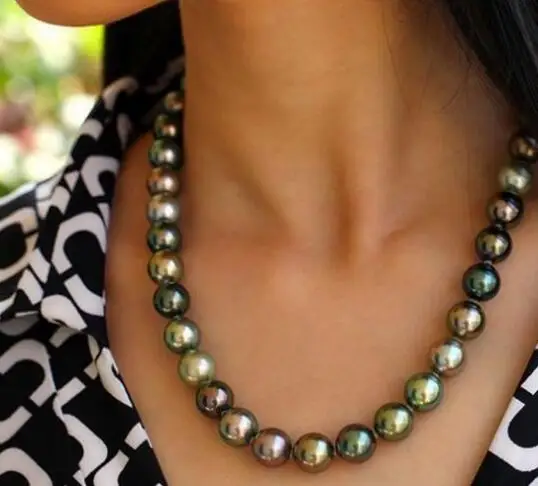 

AAA 10-11 mm Tahitian round multicolor pearl necklace 18 INCH