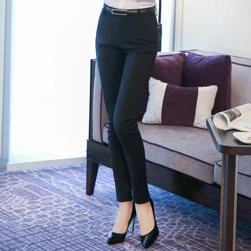 QBK DPU brands Business attire High-quality casual pants women and OL office leggings women add sashes white pants Pants
