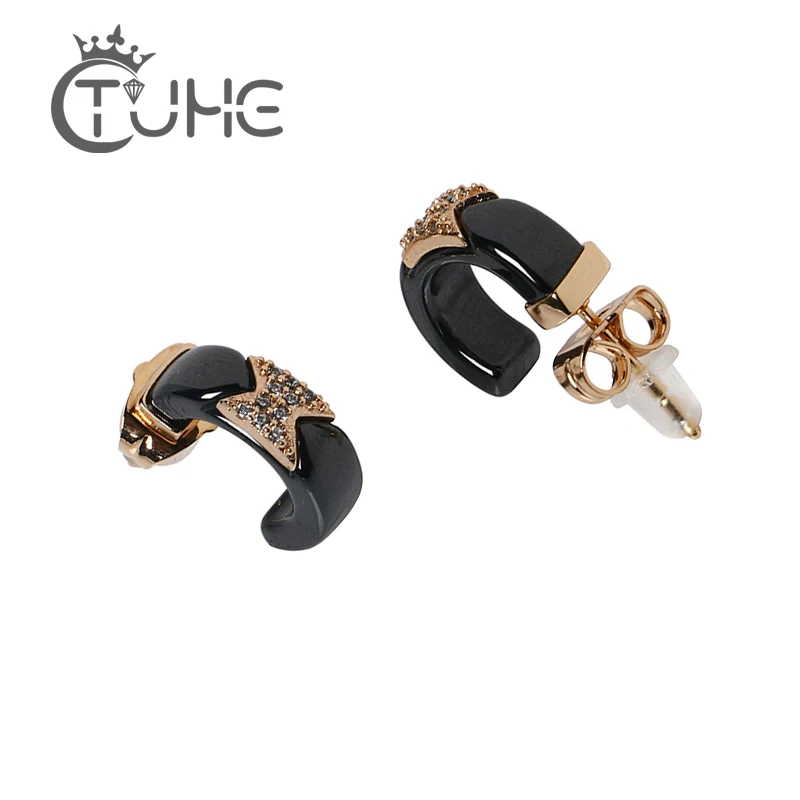 

2019 Romantic Lovely Clear Stone C Shape Convenient Simple Ceramic Stud Earrings Copper Cubic Zirconia For Women Party Jewelry
