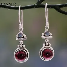Новые винтажные длинные висячие серьги Canner в богемном стиле с красными кристаллами, индивидуальные серьги из круглого натурального камня для женщин, ювелирные изделия
