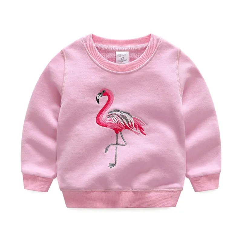 MiNiKQ 2017 Autumn Baby Girls Solid Sweatshirts Flamingo Shirts Children Clothes Long Sleeveless ...