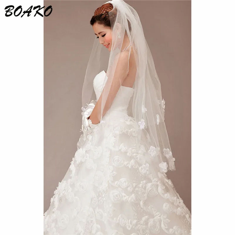 BOAKO 2019 Short Wedding Veils With Embroidered Petals 2 Layer 1.2M Cheap Ivory Flower Bridal Veil Mantilla Wedding Accessories BOAKO 2019 Short Wedding Veils With Embroidered Petals 2 Layer 1.2M Cheap Ivory Flower Bridal Veil Mantilla Wedding Accessories