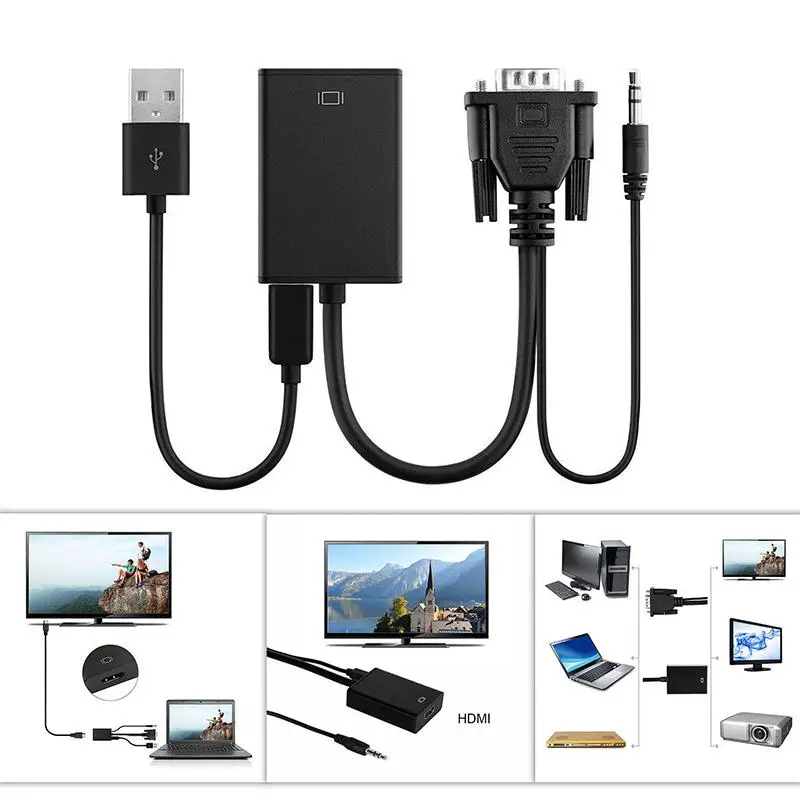 Кабель-преобразователь Eas tV ita VGA штекер-HDMI выход 1080P HD + Аудио TV AV видео адаптер для