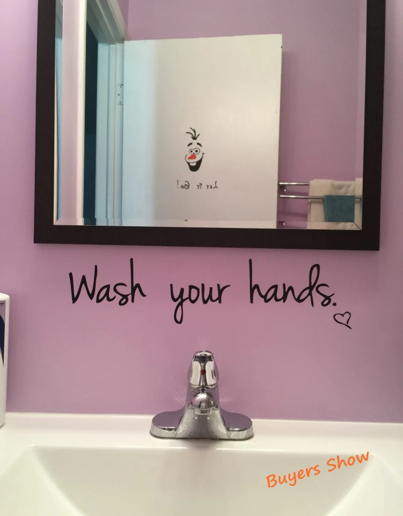 "Wash Your Hands by Mom" Bathroom Reminder Sign Vinyl Wall Stickers Waterproof Toilet /Kitchen Lovely Wall Art Decal Decoration toilet stickers toilet wall stickers