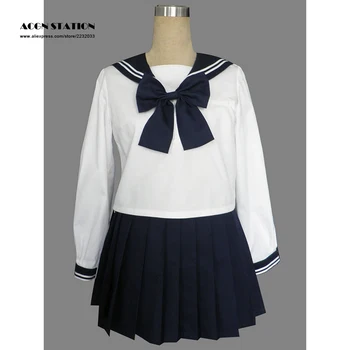 

2018 Customize for plus size Free Shipping Royal Blue Cute Long Sleeves Girl School Sailor Uniform Halloween Cosplay Costume