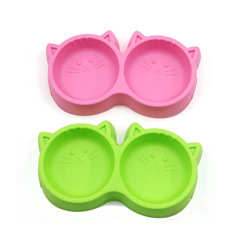 

Pet Products Plastic Cat Face Pet Bowl Environmental Protection Non-toxic Dog Food Double Bowl Tableware Pet FeedingTool