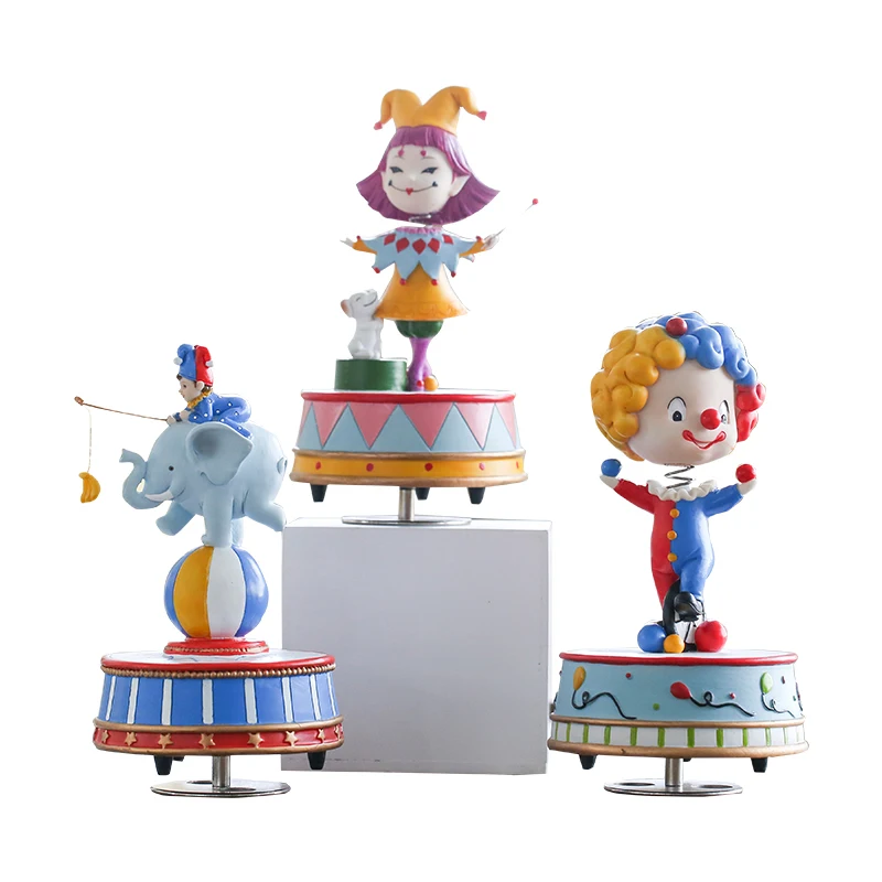 

Birthday Gift Rotating Music Box Figure Colorful Circus Clown High Quality Home Decoration Ornament Gift for Children L3300