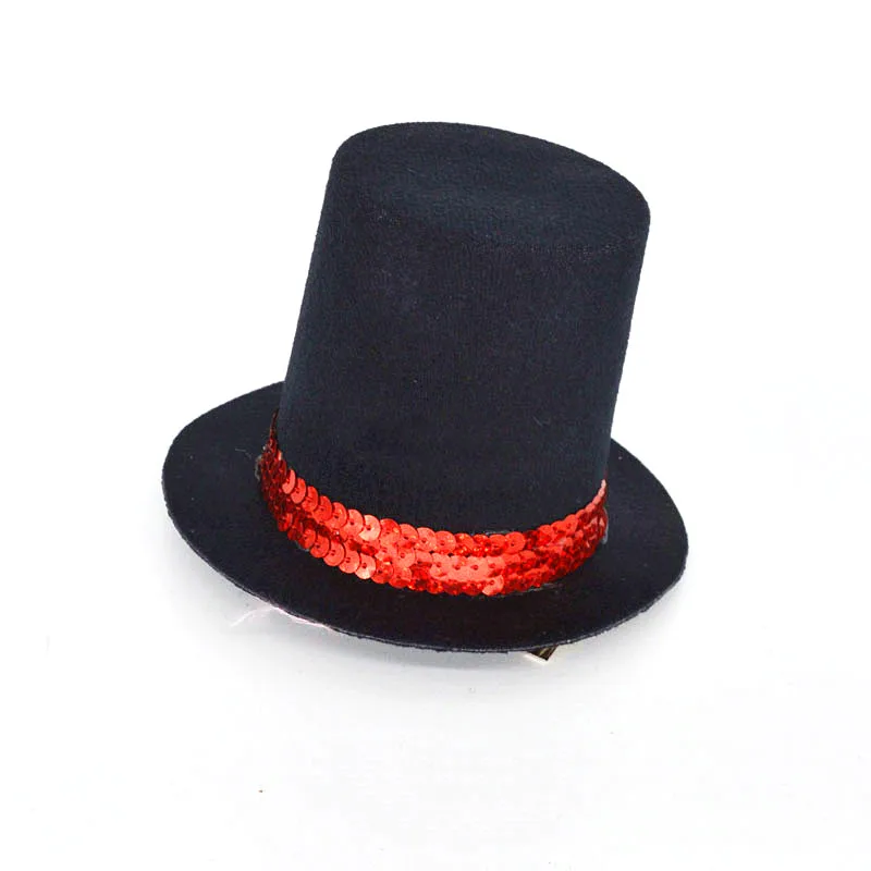 Женский черный мини-топ с красными блестками для девочек, заколка-шляпка для волос, основа для рукоделия, аксессуары для волос, карнавал, свадьба, вечеринка, карнавал - Цвет: sequin top hat