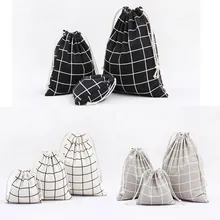 1pcs Men Plaids Pattern Drawstring Cotton Linen Travel Shaver Sunglass Storage Bag Underwear Organizer Coins keys