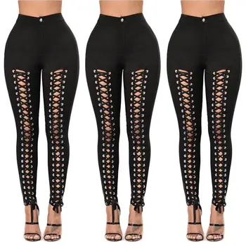 

Black High Waist Slim Skinny Bandage Pants Women Leggings Stretchy Pants Pencil Pants