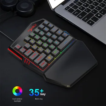 

New Arrival V100 1.6m Wired Gaming Keyboard Mechanical Feel Backlight 35 Keys One-handed Keyboard Black for PC MINI Keyboard