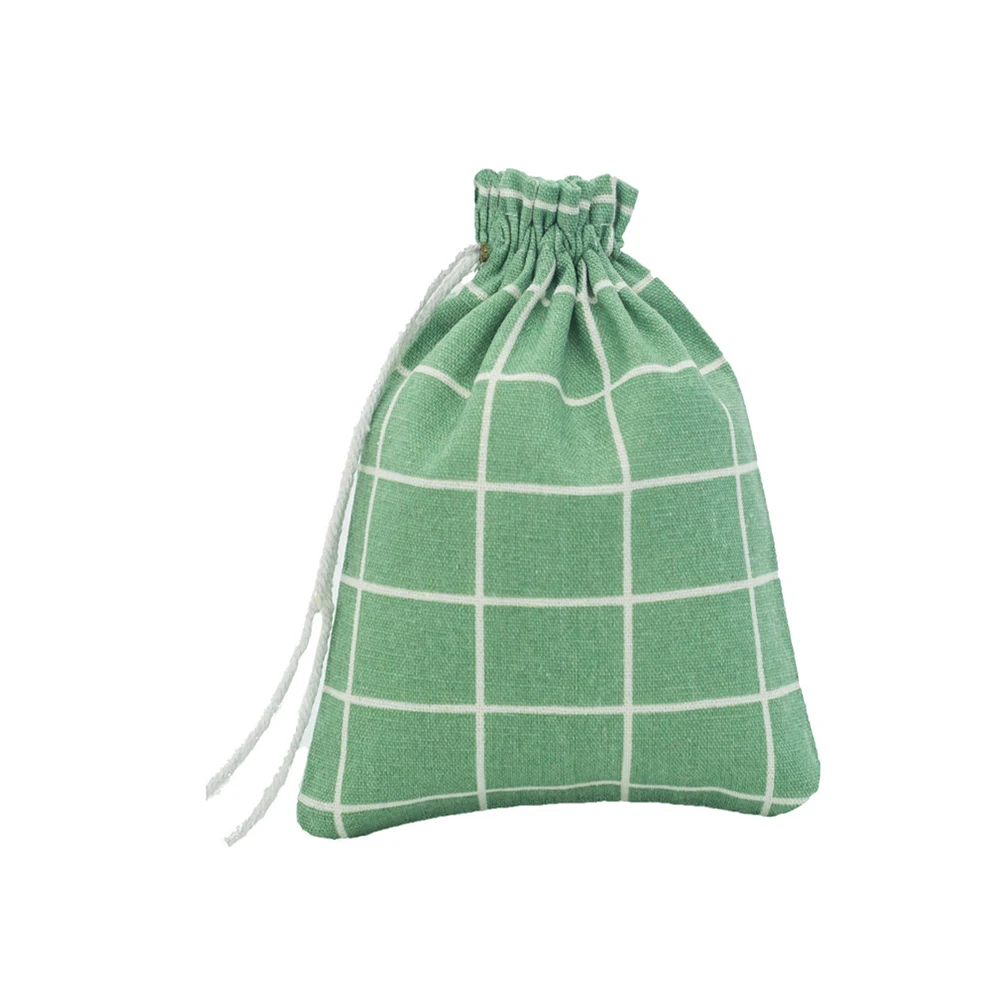 

Mini Flax Storage Bag Drawstring Storage Pouch Lightweight Reusable Carrying Case Jewelry Candy Storage Bag (Big Green Grids)