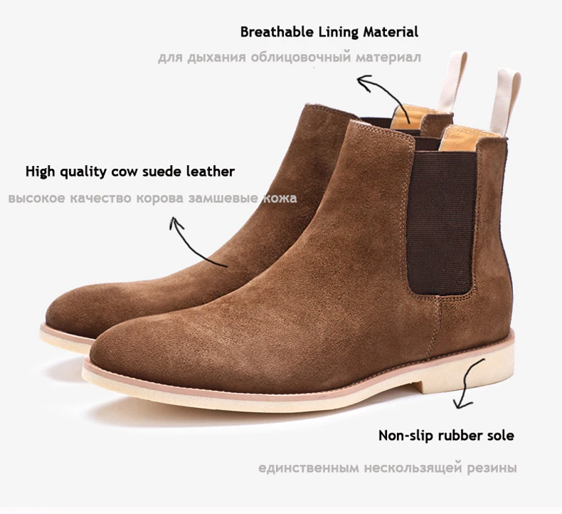 Mens Boots' Slip-On Suede Men Boots Casual Genuine Leather Chelsea Boots Men Full Grain Leather Fashion Ankle Boot Mens Big Size (2)