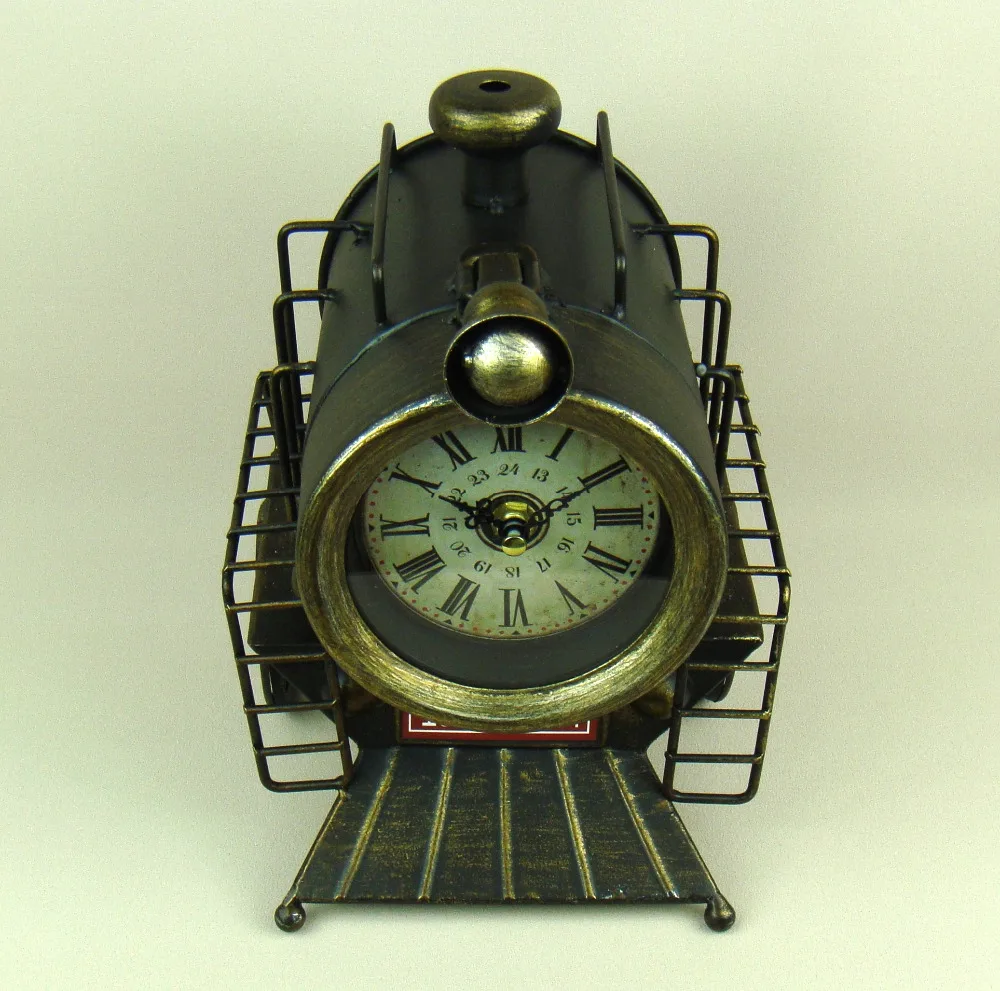 Винтажная модель металлического поезда, настольные часы, антикварные железные локомотив, часы ручной работы для домашнего декора и художественной коллекции