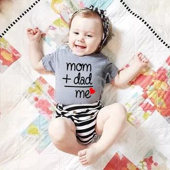 

Summer Newborn Infant Baby Clothes Mom Plus Dad Equal Me Funny Cute Toddler Jumpsuits Bodysuits Outfits