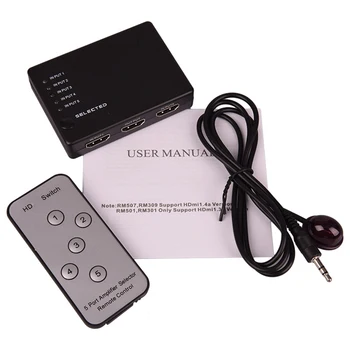 

5 to 1 HD Splitter Switch 5 in 1 out HD Switcher 5x1 HDTV 1080P 5 Port HD Adapter and IR Remote