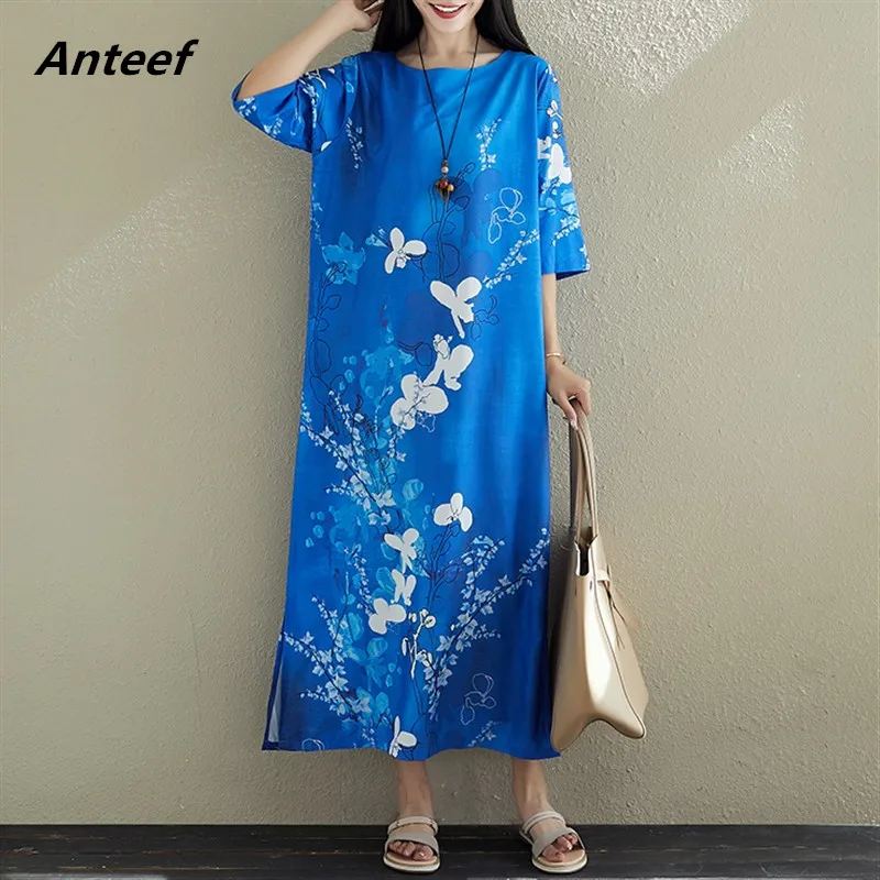 

cotton silk plus size vintage floral women casual loose long spring summer dress elegant clothes 2019 ladies dresses sundress