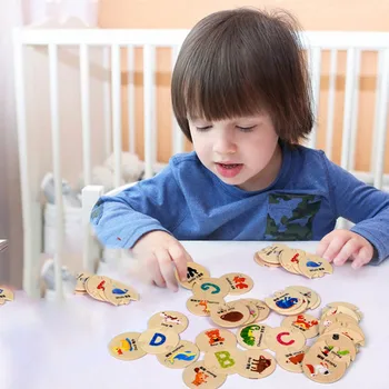 

Children Animal Alphabet Puzzle Wooden Educational Puzzles Toys Baby Learning Letter BM88