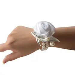 Красочные невесты Пром Цветок запястье корсаж браслет искусственного шелка Роза Ручной Букет для Свадебные украшения