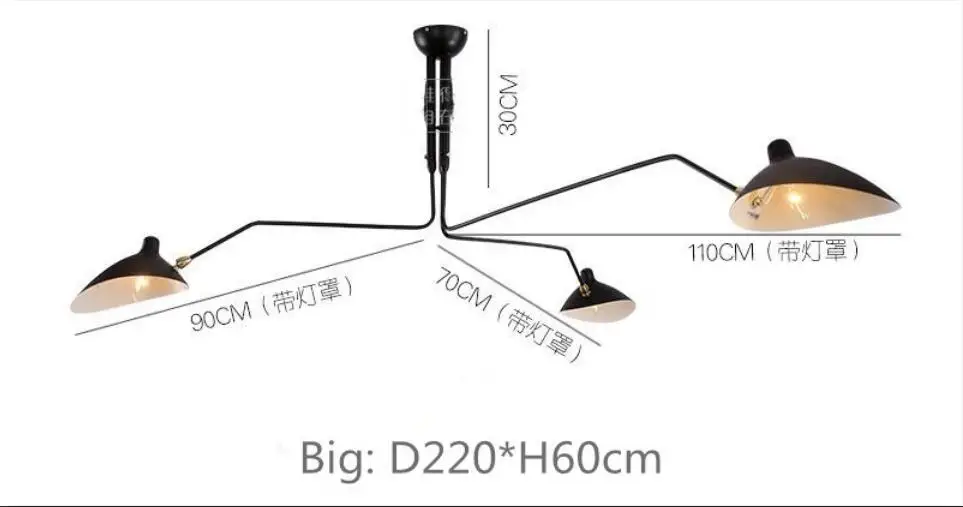 220 см Serge Mouille Duckbilled подвесной светильник, белый, черный, потолочный светильник, 175 см, одна, две руки, настенная лампа, черный, настольная лампа - Цвет корпуса: 3 pendant W220cm