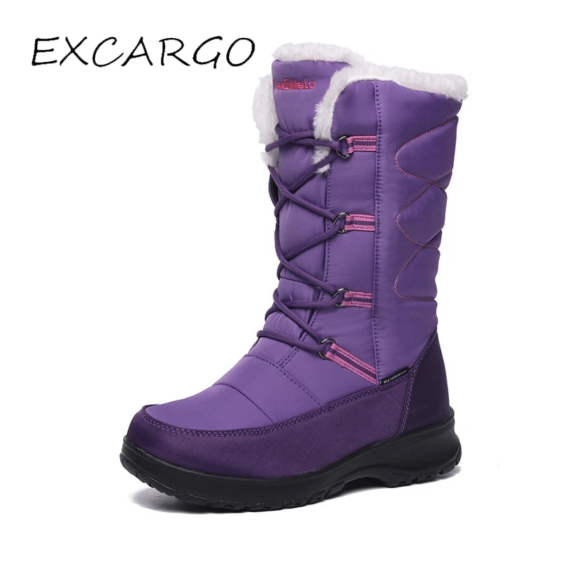 

EXCARGO -40 Degree Snow Boots Woman High 2018 Female Fashion Warm Cotton Padded Winter Shoes Non Slip Waterproof Fur Snow Boots